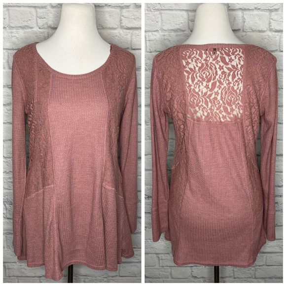 RBX Tops - RBX Dusty Rose Mauve Lace Sweater Size M